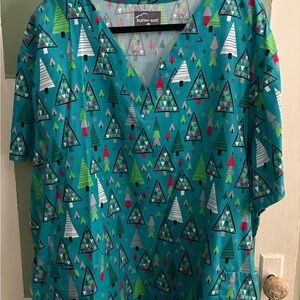 ButterSoft Winter Tree Pattern Scrub Top 4X